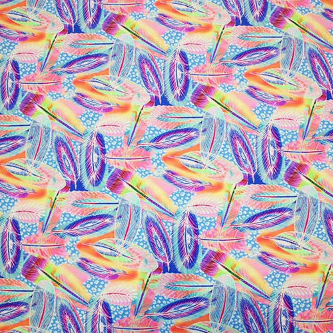 1 Yard Neon Feathers Printed Spandex Fabric 4 Way Stretch Nylon for Swimwear 36 56 inch Width